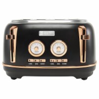 Haden Dorset 4 Slice Wide Slot Stainless Steel Toaster with Tray, Black/Copper