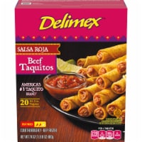Delimex Salsa Roja Beef XL Corn Taquitos Frozen Snacks, Box Perspective: Main