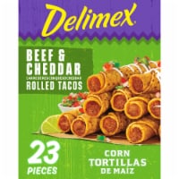 Delimex Beef & Cheddar Rolled Tacos Frozen Snacks, Box Perspective: Main