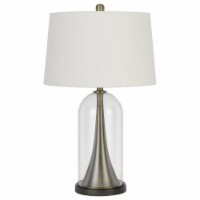 45 Inch Metal Table Lamp, Dimmer, Clear Glass Dome Base, Silver- Saltoro Sherpi