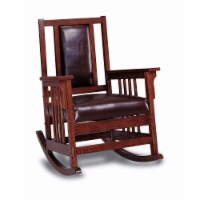 Mission Style Rocking Chair, Leather Upholstered Seat & Back, Tobacco and Dark Brown- Saltoro