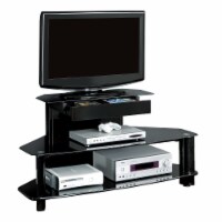Entertainment Center, Storage Shelves Bedroom, Metal, Tempered Glass, Glossy Black,