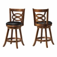 Bar Stool, Set Of 2, Swivel, Kitchen, Wood, Pu Leather Look, Brown, Black, Transitional