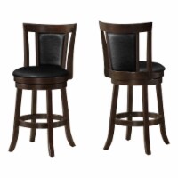 Bar Stool, Set Of 2, Swivel, Kitchen, Wood, Pu Leather Look, Brown, Black, Transitional