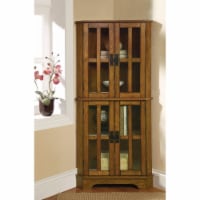 Corner Curio Cabinet With Windowpane Style Door Fronts, Brown- Saltoro Sherpi