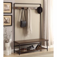 Industrial Inspired Pipe Designed Hall Tree with Built in Bench, Brown and Bronze- Saltoro