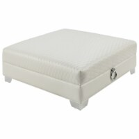 Contemporary Faux Leather & Metal Ottoman With Doorknocker Handles, Silver- Saltoro Sherpi