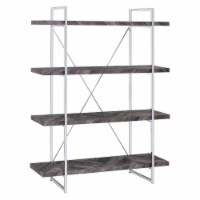 4 Shelf Wood and Metal Bookcase with X shape Back Support, Gray and Silver- Saltoro Sherpi