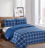 Harper Lane Blue Plaid 3 Piece Quilt Set