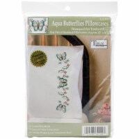 Tobin Stamped For Embroidery Pillowcase Pair 20 X30 -Aqua Butterfly