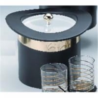 Kraftware 63475 Top Hats Black with Brass 3 Quart Ice Bucket with Band and Lucite Cover