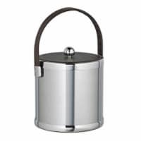 Kraftware Corp 70475 Brushed Chrome 3 qt. Ice Bucket With Brown Stitched Handle And Fabric Li