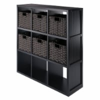 7-Pc 3X3 Storage Shelf With 6 Foldable Woven Baskets, Black And Chocolate