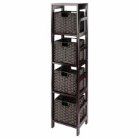 Leo 5-Pc Storage Shelf With 4 Foldable Woven Baskets, Espresso And Chocolate