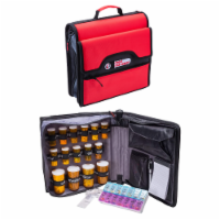 Med Manager Deluxe Medicine Organizer and Pill Case, Holds (15) Pill bottles, Red