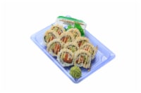 Sushi White Rice, Salmon, Cucumber, Spicy Sauce, Sesame Seeds, Seaweed Perspective: Main