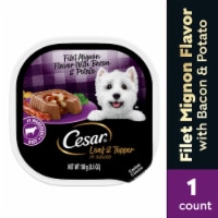Cesar Adult Soft Wet Dog Food Filet Mignon Bacon & Potato Loaf & Topper in Sauce Perspective: Main