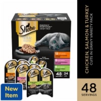 Sheba Perfect Portions Adult Wet Cat Food Cuts in Gravy Roasted Chicken Salmon & Turkey Variety Pack Perspective: Main