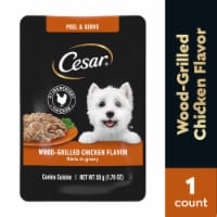 Cesar Filets in Gravy Wet Dog Food Mini-Pouch Wood-Grilled Chicken Perspective: Main