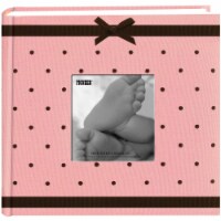 Pioneer 2-Up Baby Dot Fabric Frame Photo Album 200 Pockets-Pink/Brown