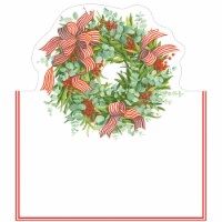 Caspari® Stipped Ribbon Wreath Holiday Cards Perspective: Main
