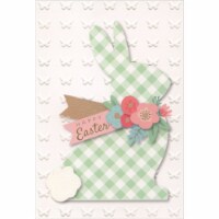 Pictura Green Gingham Plaid Patterned Bunny with Repeating Embossed Butterflies Easter Card Perspective: Main