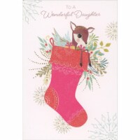 Pictura Tiny Deer Sitting In Pink Stocking Christmas Card for Daughter Perspective: Main
