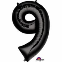 Anagram 66595 34 in. Number 9 Black Super Shape Foil Balloons Perspective: Main