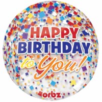 Loftus International A3-0675 15 in. Birthday Clear Confetti Orbz See-Thru Balloon Perspective: Main