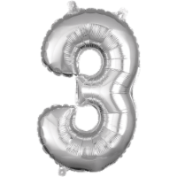 Amscan Air‑Filled Number 3 Balloons - Silver Perspective: Main
