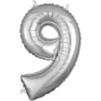 Amscan Air-Filled Number 9 Balloon - Silver Perspective: Main