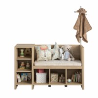RealRooms Jocelyn Toy Storage Bench and Coat Rack, Blonde Oak