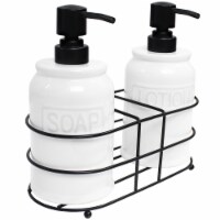 Blue Donuts 17 oz Hand Lotion and Soap Dispenser Set – Ceramic Pump Bottles Caddy, White