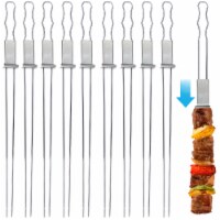 17 inch BBQ Slide Skewers Set of 10, Used for Barbecuing Meat Poultry Cheese, Stainless Steel
