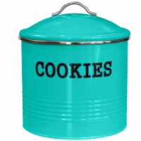 Blue Donuts Tin, Turquoise Cookie Jar