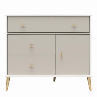 Valentina Asymmetrical 3 Drawer / 1 Door Convertible Dresser, White and Taupe