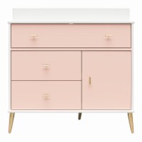 Valentina 3 Drawer/ 1 Door Convertible Dresser & Changing Table, White and Pink