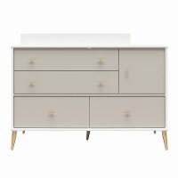Valentina 4 Drawer/ 1 Door Convertible Dresser & Changing Table, White and Taupe