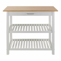 Casual Home Kitchen Island Bar Station with Hardwood Counter and Storage, White