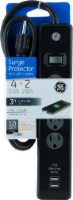 GE 4 Outlet and USB Charging Surge Protector - Black Perspective: Main
