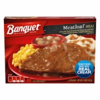 Banquet Meatloaf With Creamy Mashed Potatoes And Cinnamon Apple Dessert Frozen Meal Perspective: Main