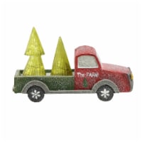 Allstate 8.5  Red and Green Glittered Farm Truck with Lit Trees Christmas Table Top Figure