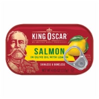 King Oscar Skinless & Boneless Premium Salmon in Olive Oil with Lemon Perspective: Main