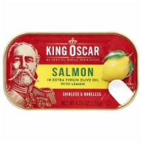King Oscar Skinless & Boneless Premium Salmon in Olive Oil with Lemon Perspective: Main