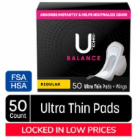 U by Kotex Ultra Thin Pads, Balance, with Wings, Regular Absorbency Perspective: Main