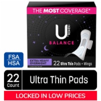 U by Kotex Balance Ultra Thin Overnight Extra Heavy Absorbency Pads with Wings