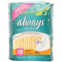 Always® Ultra Thin Pads Size 4 Overnight Absorbency Unscented with Wings Perspective: Main