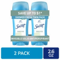 Secret Invisible Solid Antiperspirant and Deodorant, Shower Fresh, Twin Pack