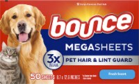 Bounce Pet Hair & Lint Guard Mega Dryer Sheets with 3X Pet Hair Fighters Fresh Scent Dryer Sheets Perspective: Main