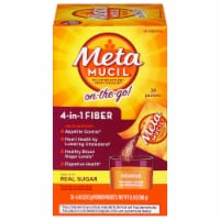 Metamucil 4-in-1 MultiHealth Real Sugar Fiber Orange Smooth Powder Packets Supplement Perspective: Main